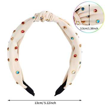 FEDANS Knot Headbands for Women Knotted Pearl Colorful Rhinestone Jeweled 2 Pcs Beaded Wide Band Fas...