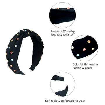 FEDANS Knot Headbands for Women Knotted Pearl Colorful Rhinestone Jeweled 2 Pcs Beaded Wide Band Fashion Headbands For Girl Bohemian Hairband