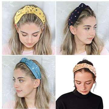 FEDANS Knot Headbands for Women Knotted Pearl Colorful Rhinestone Jeweled 2 Pcs Beaded Wide Band Fashion Headbands For Girl Bohemian Hairband
