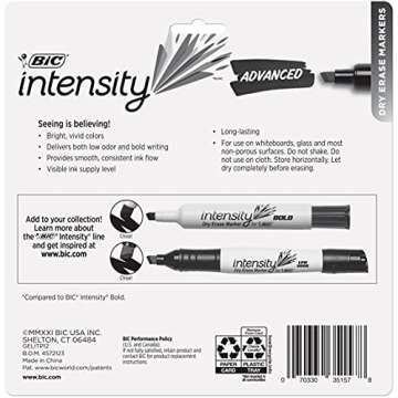 BIC Intensity Advanced Colorful Dry Erase Markers, Chisel Tip, 12-Count Pack of Assorted Colors, Whi...
