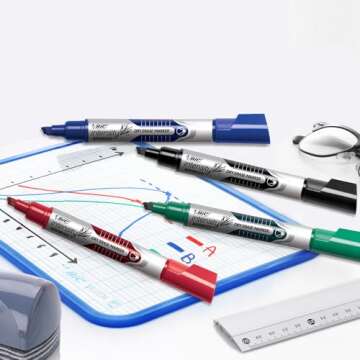 BIC Intensity Advanced Colorful Dry Erase Markers, Chisel Tip, 12-Count Pack of Assorted Colors, Whiteboard Markers for Teachers and Office Supplies