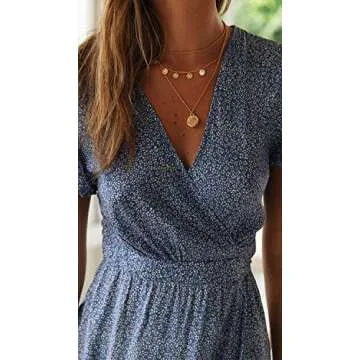 ZESICA Women's 2025 Bohemian Floral Printed Wrap V Neck Short Sleeve Split Beach Party Maxi Dress,Light BlueFloral,Small