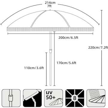 AMMSUN 7ft Patio Umbrella with Fringe Outdoor Tassel Umbrella UPF50+ Premium Steel Pole and Ribs Push Button Tilt, Pink