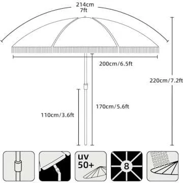 AMMSUN 7ft Patio Umbrella with Fringe Outdoor Tassel Umbrella UPF50+ Premium Steel Pole and Ribs Push Button Tilt, Pink