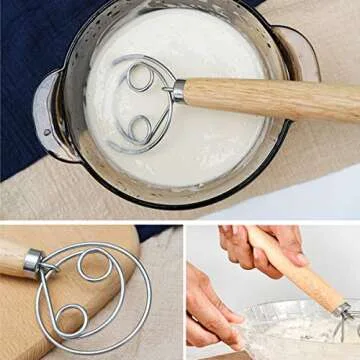 Danish Dough Whisk, Stainless Steel Dutch Style Hand Bread Mixer Dough Whisk Baking Tool For Pastry or Pizza (Style 2)