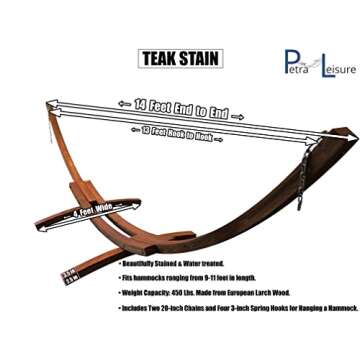 Petra Leisure 14 Ft. Wooden Arc Hammock Stand. 450 LB Capacity. Teak Stain Finish