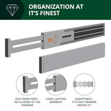 ROYAL CRAFT WOOD Adjustable Bamboo Drawer Dividers Organizers - Expandable Drawer Organization Separators For Kitchen, Dresser, Bedroom, Bathroom and Office, 4-Pack (Large (up to 22")) (Gray)