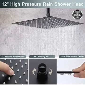 Luxurious 12'' High Pressure Rain/Rainfall Shower Head Combo