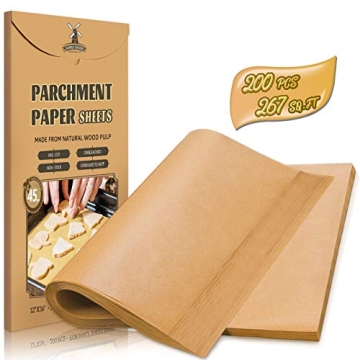 Unbleached Parchment Paper Sheets, 200 Pack for Baking