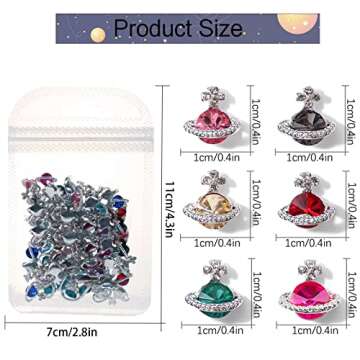 60 Pcs Planet Nail Charms Nail Rhinestones 3D Shiny Saturn Shape Nail Art Alloy Diamond Crystal Luxury Nail Ornament Gems for Girls Nail Art DIY Crafts Decoration Supplies(12 Colors)