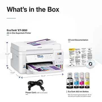 Epson EcoTank ET-3850 Wireless Color All-in-One Cartridge-Free Supertank Printer with Scanner, Copier, ADF and Ethernet – White (Renewed)