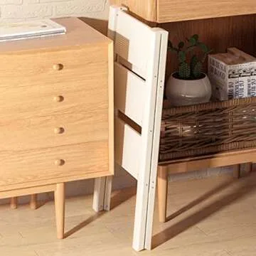 GameGem 3 Step Ladder, Aluminum Folding Step Stool with Anti-Slip Sturdy and Wide Pedal, Lightweight Portable Stepladder for Home and Kitchen Use Space Saving, Cream White, 330 lbs