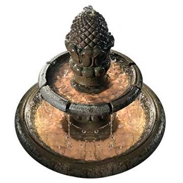 Teamson Home Deluxe Pineapple Pedestal 2 Tiered Floor Waterfall Fountain with Pump for Outdoor Patio Garden Backyard Decking, 39 Inch Height, Iron Gray