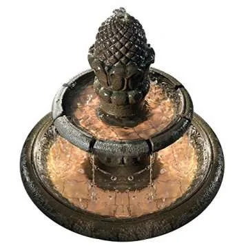 Teamson Home Deluxe Pineapple Pedestal 2 Tiered Floor Waterfall Fountain with Pump for Outdoor Patio Garden Backyard Decking, 39 Inch Height, Iron Gray