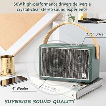 Vintage Bluetooth Speaker, KONEX 40W Leather Portable Wireless Speaker, Bluetooth 4.2 Heavy Bass Mus...
