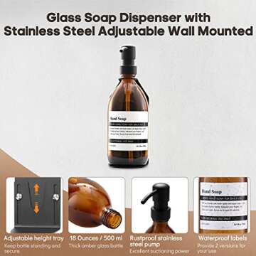 KUSVADO Glass No-Drill Wall Mounted Shower Soap Dispenser, Hand Soap Dispenser with Adjustable Stain...