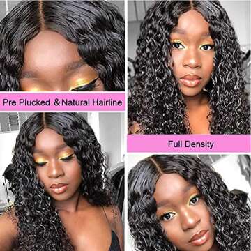 Metamuclia Hair 4x4 Water Wave Lace Front Wigs Human Hair, 180% Density Curly Lace Frontal Wigs Huma...