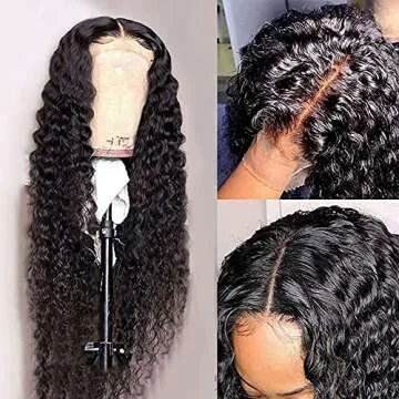 Metamuclia Hair 4x4 Water Wave Lace Front Wigs Human Hair, 180% Density Curly Lace Frontal Wigs Human Hair Pre Plucked Wet and Wavy Human Hair Wigs for Women 26 Inch