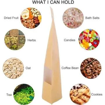 Moretoes 72pcs Resealable Bags, 3.5 ×5.5 Inches Food Storage Bags, Stand Up Pouches, Kraft Paper Bags with Window, Treat Bags, Coffee Bags, Ziplock Bags for Home or Small Business for Packaging