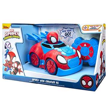 Marvel Spidey and His Amazing Friends Web Crawler RC - Remote-Controlled Vehicle - Features Built-in Super Hero with 4 Controller Functions, Blue & Red