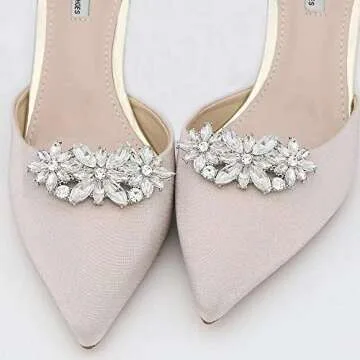 Polkar 2 Pairs Decorative Shoe Clips Jewelry Crystal Decoration Charms Wedding Party Accessories (3 Flower)