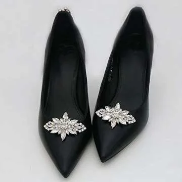 Polkar 2 Pairs Decorative Shoe Clips Jewelry Crystal Decoration Charms Wedding Party Accessories (3 Flower)