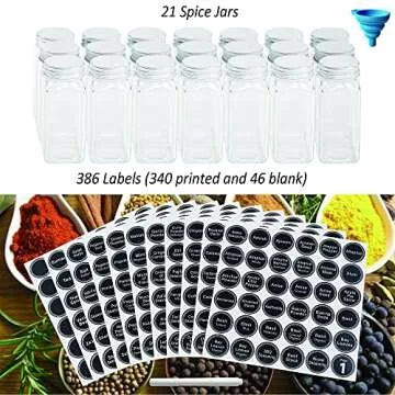 GONGSHI 3 Tier Spice Rack Organizer with 21 Empty Spice Jars, 386 Spice Labels, Pen and Funnel Set for Countertop Cabinet Pantry or Wall Door Mount - Black