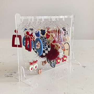 lemonadeus Cute Earring Rack Holder Coat Hangers Stand Unique Earring Closet Acrylic Earring Display Stand Earrings Organizer Ear Stud Holder (crystal clear)