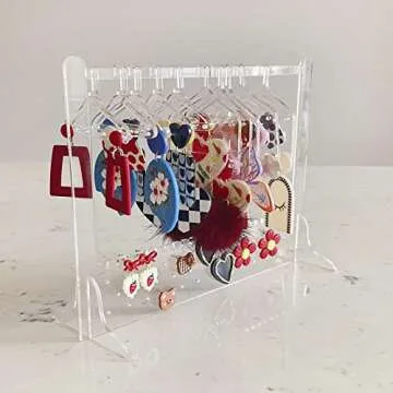 lemonadeus Cute Earring Rack Holder Coat Hangers Stand Unique Earring Closet Acrylic Earring Display Stand Earrings Organizer Ear Stud Holder (crystal clear)