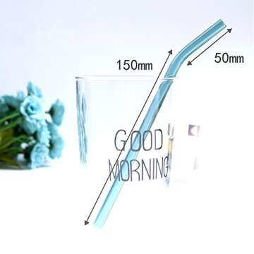 Reusable Bent Glass Drinking Straws, Set of 6 with 2 Cleaning Brushes,Shatter Resistant,BPA Free, Non-Toxic, Eco-Friendly, 200mm x 10mm (Bent 8'' x10mm, MultiColor)