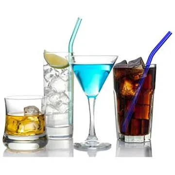 Reusable Bent Glass Drinking Straws, Set of 6 with 2 Cleaning Brushes,Shatter Resistant,BPA Free, Non-Toxic, Eco-Friendly, 200mm x 10mm (Bent 8'' x10mm, MultiColor)