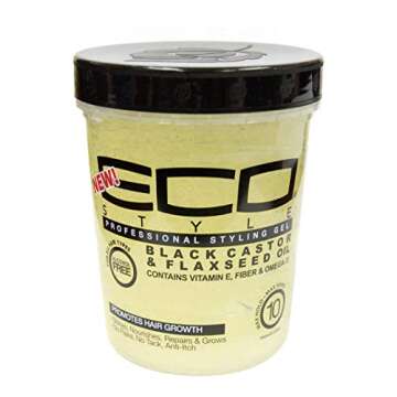 Eco Style Gel Black Castor & Flaxseed Oil, 32 oz (Including 3 Piece Rat Tail Hair Comb Set & 2 pc Co...
