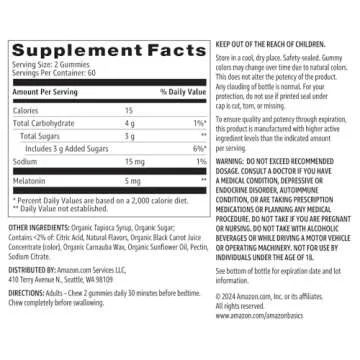 Amazon Basics Melatonin Gummies 5mg 120 Count Strawberry