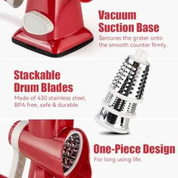KEOUKE Rotary Cheese Grater with 3 Changeable Blades