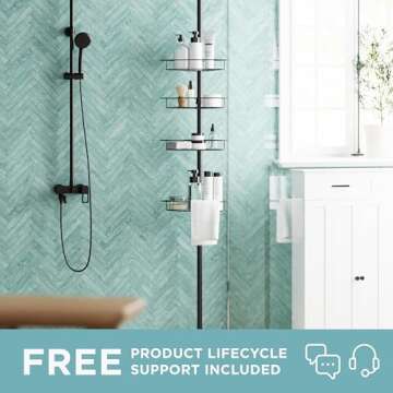Zenna Home Tension Pole Shower Caddy 4 Basket Shelves with Built-in Towel Bars, Adjustable, 60 to 97...