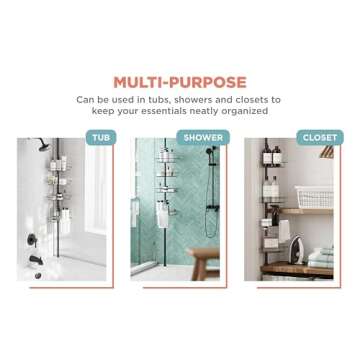 Zenna Home Tension Pole Shower Caddy 4 Basket Shelves with Built-in Towel Bars, Adjustable, 60 to 97 Inch, Bronze