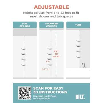 Zenna Home Tension Pole Shower Caddy 4 Basket Shelves with Built-in Towel Bars, Adjustable, 60 to 97 Inch, Bronze