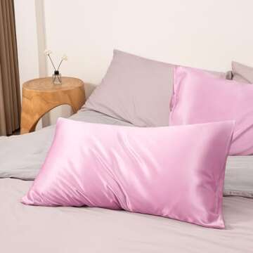 EXQ Home Silky Satin Pillowcase for Hair and Skin,Soft Cooling Pillow Cases Queen Size Set of 2 Sati...
