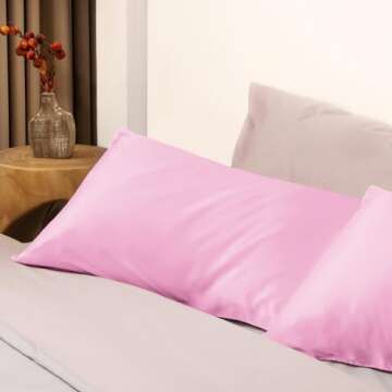 EXQ Home Silky Satin Pillowcase for Hair and Skin,Soft Cooling Pillow Cases Queen Size Set of 2 Satin Pillow Case with Envelope Closure Pink