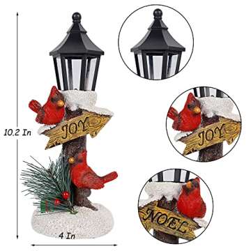 Glintoper Christmas Lighted Table Decorations, Red Cardinal Lamppost Tabletop Figurine, Battery Oper...