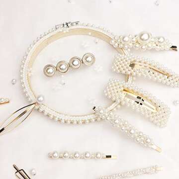 Joyeah 10PCS Sweet White Pearl Hair Clips for Women Girls,Elegant Flower Hair Clips Wedding Bridal H...