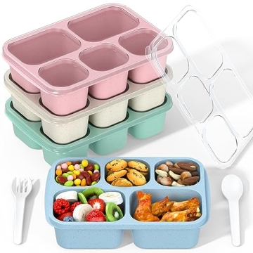 Bento Box Adult Lunch Box - 4 Pack, 5-Compartment Meal Prep Container for Kids, Reusable Food Storag...