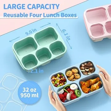 Bento Box 4 Pack Meal Prep Containers for Healthy Lunches