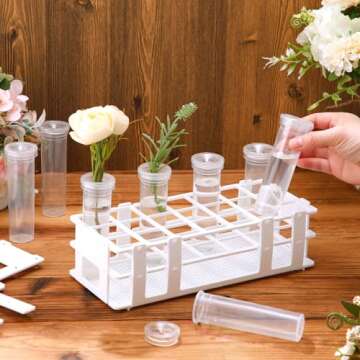 Willinglong 11 Pcs 60ml Large Floral Tubes with Rack Holder Set for Milkweed Cuttings Large Floral Water Tubes Detachable Flower Holders for Monarch Butterfly Habitat Flower Arrangements