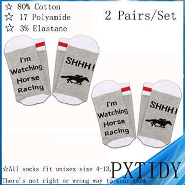 PXTIDY 2 Pairs Horse Racing Socks SHHH I'm Watching Horse Racing Novelty Socks Retirement Gift For H...