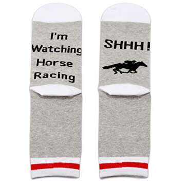 PXTIDY 2 Pairs Horse Racing Socks SHHH I'm Watching Horse Racing Novelty Socks Retirement Gift For Horse Racing Fans