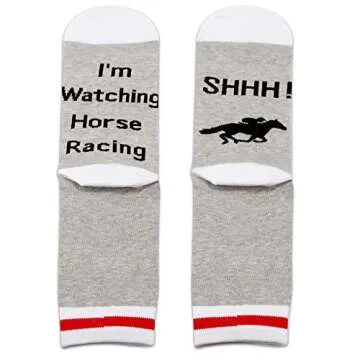 PXTIDY 2 Pairs Horse Racing Socks SHHH I'm Watching Horse Racing Novelty Socks Retirement Gift For Horse Racing Fans