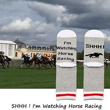 PXTIDY 2 Pairs Horse Racing Socks SHHH I'm Watching Horse Racing Novelty Socks Retirement Gift For Horse Racing Fans