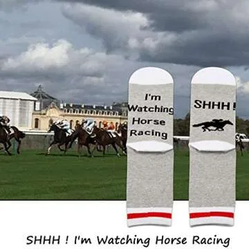 PXTIDY 2 Pairs Horse Racing Socks SHHH I'm Watching Horse Racing Novelty Socks Retirement Gift For Horse Racing Fans