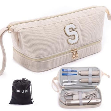 Initial Personalized Hair Dryer Case - Double Layer Hair Tools Travel Bag